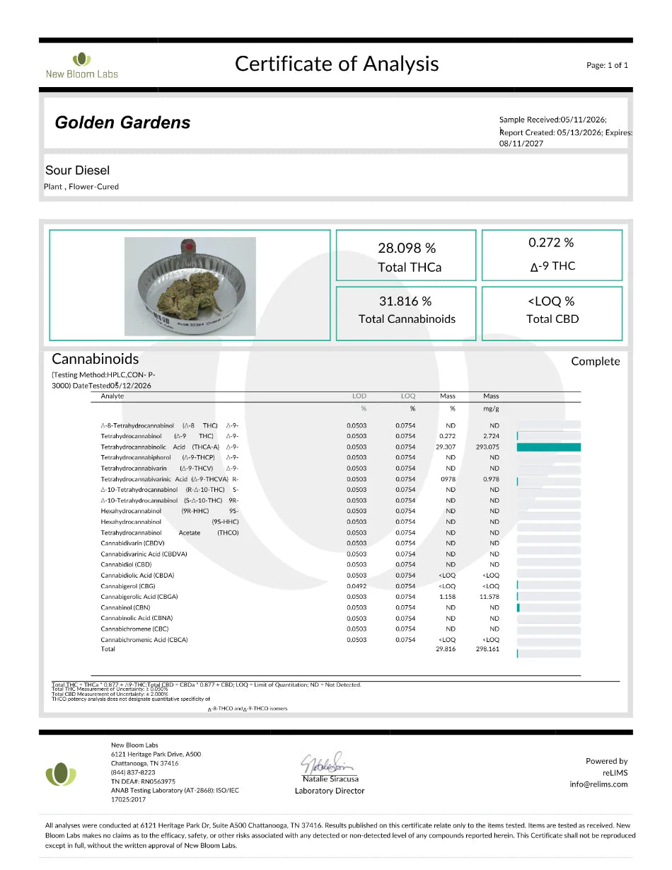 Sour Diesel THCa Flower | Premium Sativa-Dominant Hemp Flower | Golden Gardens